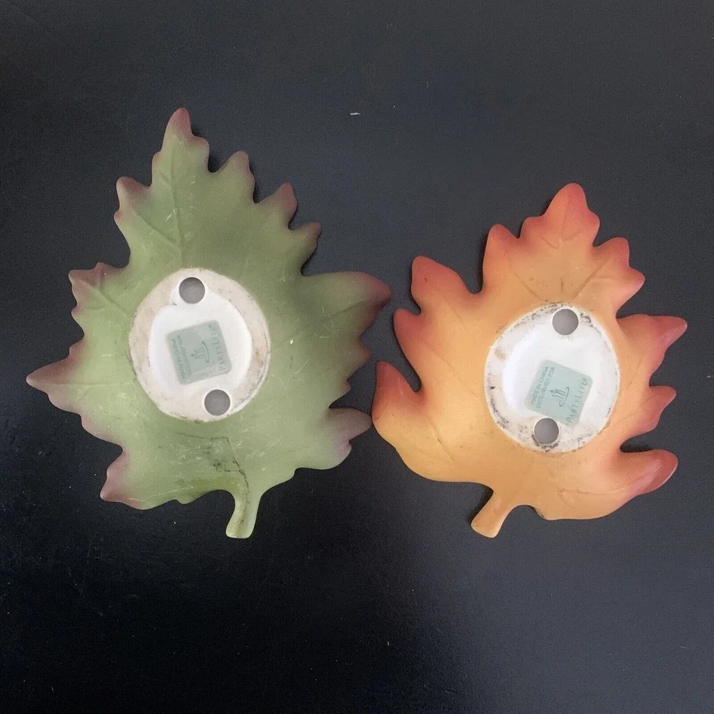 PartyLite Whispering Leaves Candle Holders Fall Autumn 6 Pieces Bisque oak maple